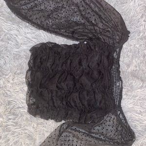 Cute Black Off the Shoulder Mesh Shirt